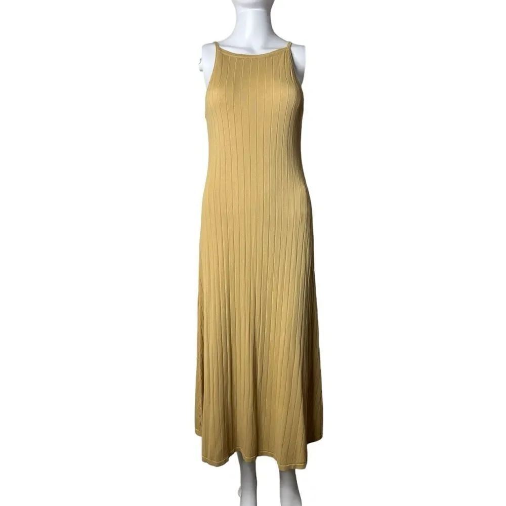 LUSH Ribbed High Neck Maxi Dress Mustard Yellow Small / Medium